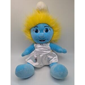 BABW Build A Bear Workshop Smurfette Plush Doll 18” Yellow Hair Satin Dress 2013